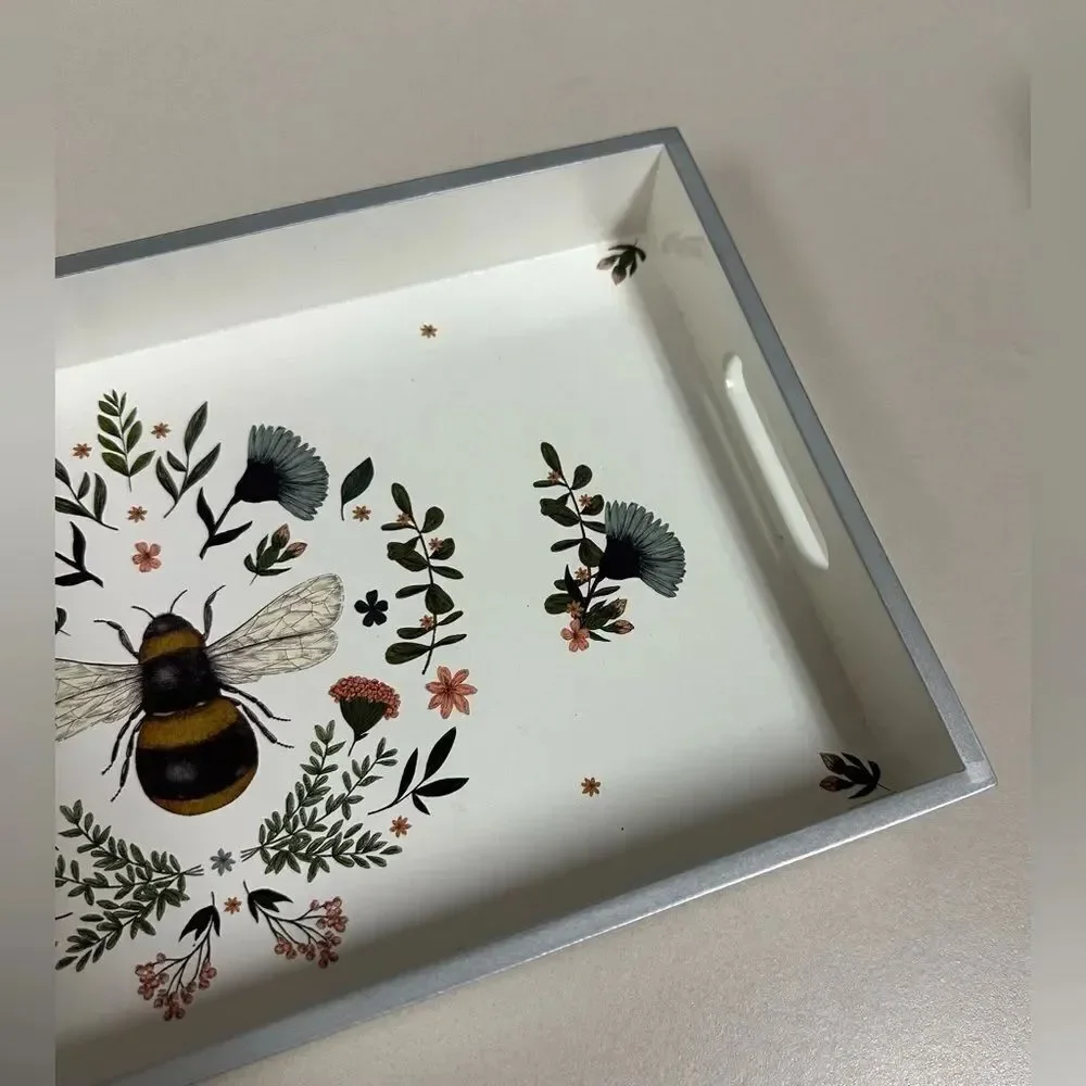 PPD White Blue Black Gold Secret Bee Lacquered Vanity Tray